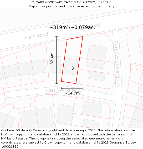 2, CARR WOOD WAY, CALVERLEY, PUDSEY, LS28 5UE: Plot and title map