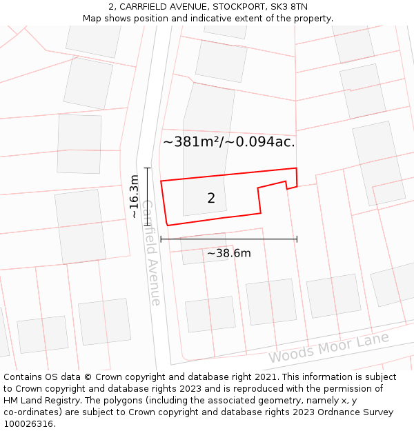 2, CARRFIELD AVENUE, STOCKPORT, SK3 8TN: Plot and title map