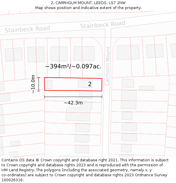 2, CARRHOLM MOUNT, LEEDS, LS7 2NW: Plot and title map