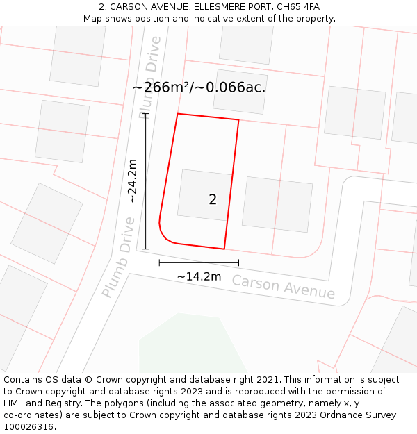 2, CARSON AVENUE, ELLESMERE PORT, CH65 4FA: Plot and title map