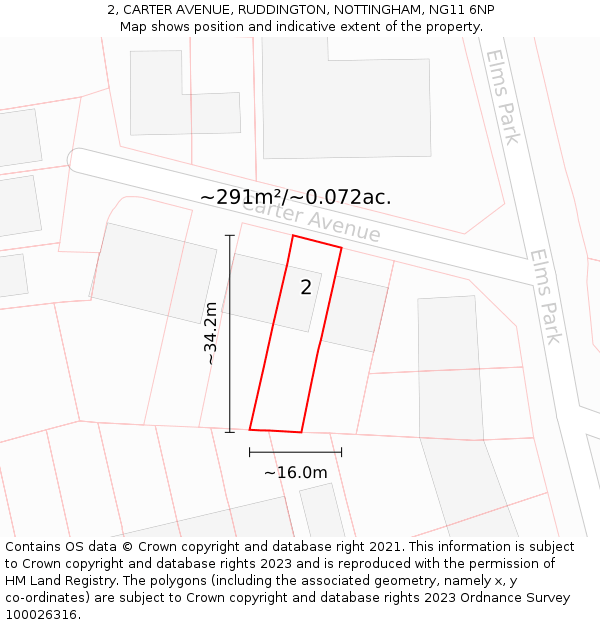 2, CARTER AVENUE, RUDDINGTON, NOTTINGHAM, NG11 6NP: Plot and title map