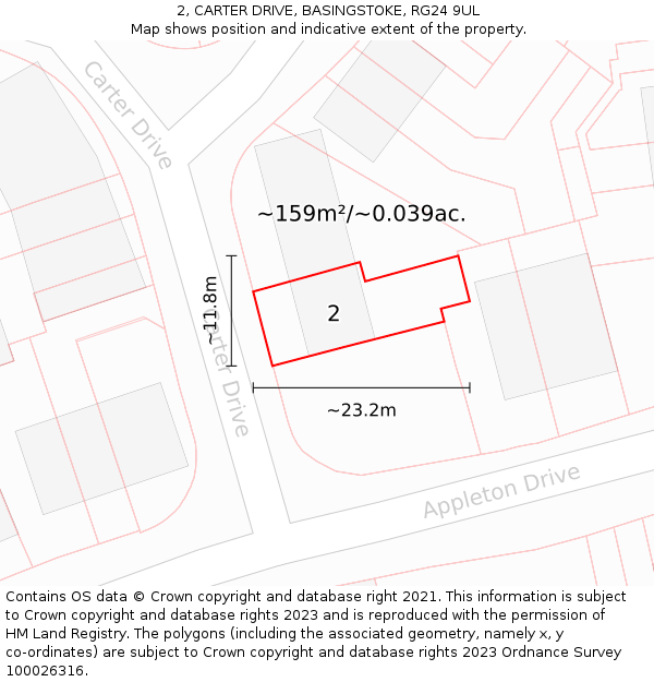 2, CARTER DRIVE, BASINGSTOKE, RG24 9UL: Plot and title map