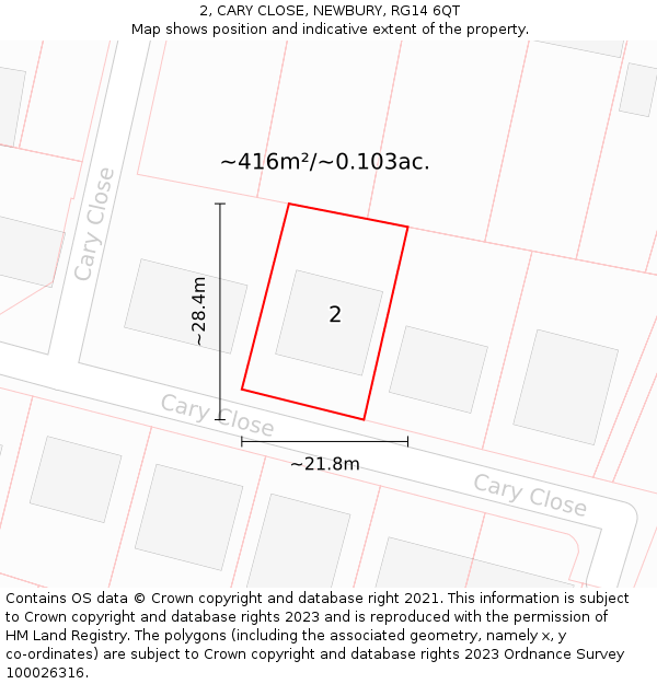 2, CARY CLOSE, NEWBURY, RG14 6QT: Plot and title map