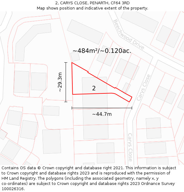 2, CARYS CLOSE, PENARTH, CF64 3RD: Plot and title map