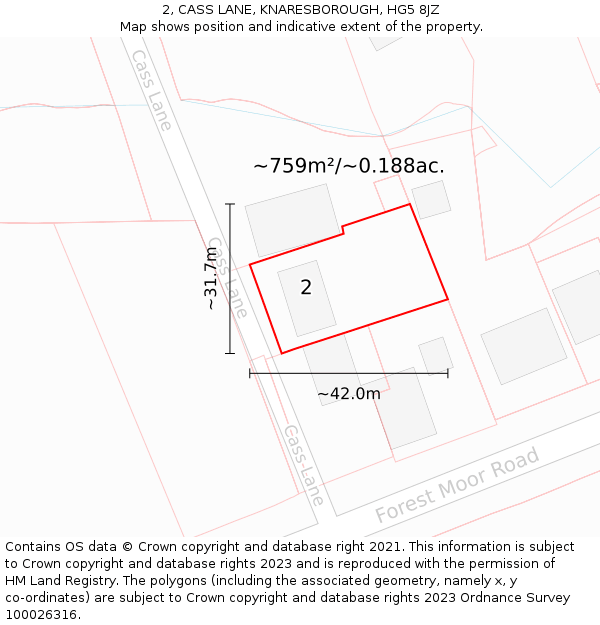 2, CASS LANE, KNARESBOROUGH, HG5 8JZ: Plot and title map