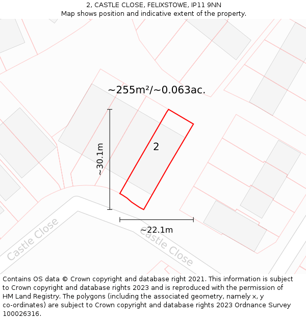 2, CASTLE CLOSE, FELIXSTOWE, IP11 9NN: Plot and title map