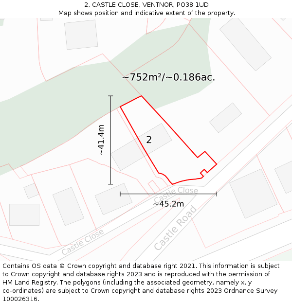 2, CASTLE CLOSE, VENTNOR, PO38 1UD: Plot and title map