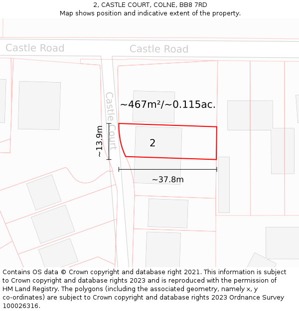 2, CASTLE COURT, COLNE, BB8 7RD: Plot and title map