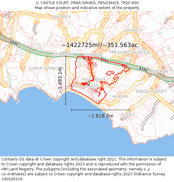 2, CASTLE COURT, PRAA SANDS, PENZANCE, TR20 9SX: Plot and title map
