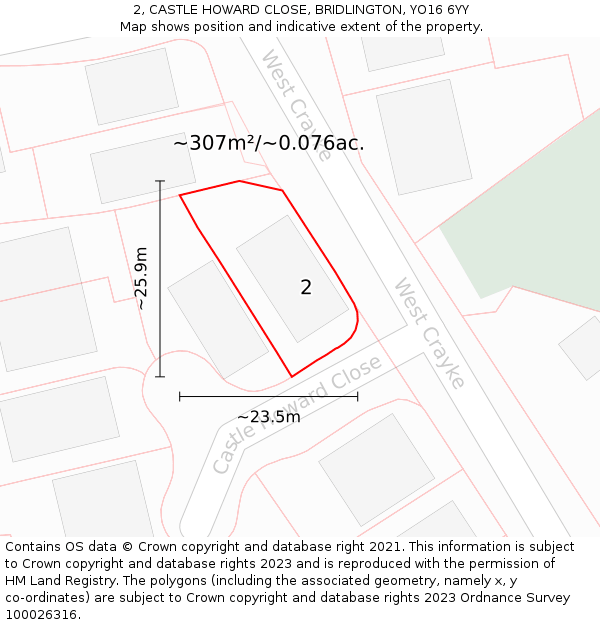 2, CASTLE HOWARD CLOSE, BRIDLINGTON, YO16 6YY: Plot and title map