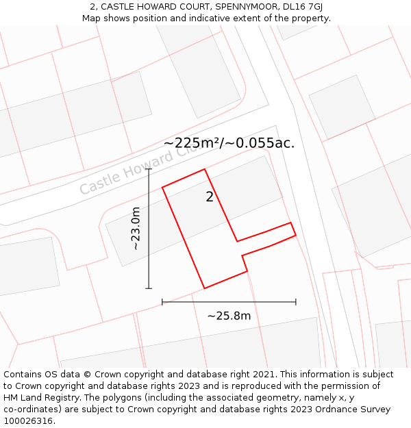 2, CASTLE HOWARD COURT, SPENNYMOOR, DL16 7GJ: Plot and title map