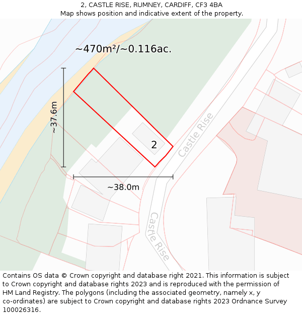 2, CASTLE RISE, RUMNEY, CARDIFF, CF3 4BA: Plot and title map