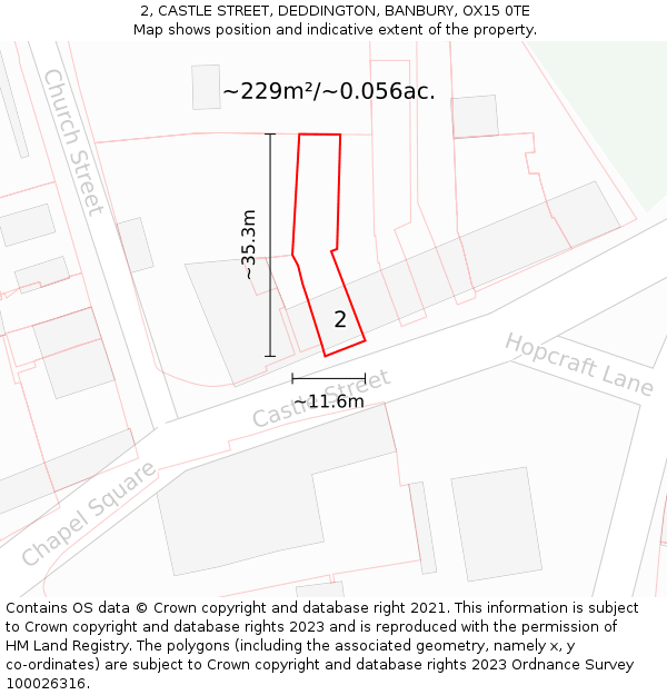 2, CASTLE STREET, DEDDINGTON, BANBURY, OX15 0TE: Plot and title map