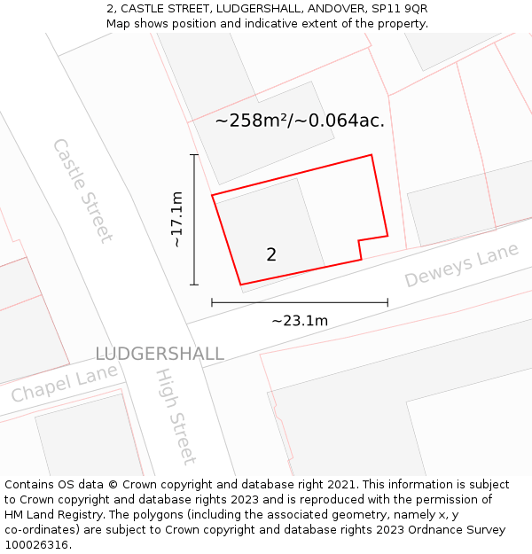 2, CASTLE STREET, LUDGERSHALL, ANDOVER, SP11 9QR: Plot and title map