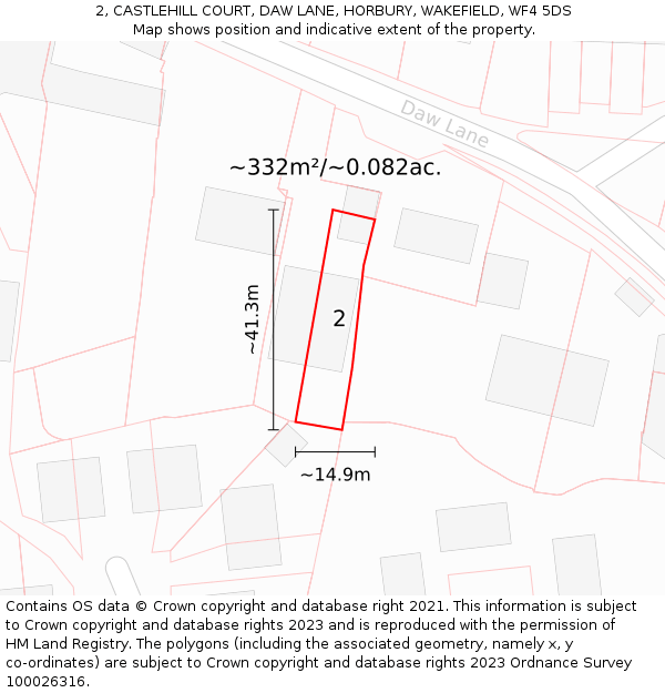 2, CASTLEHILL COURT, DAW LANE, HORBURY, WAKEFIELD, WF4 5DS: Plot and title map