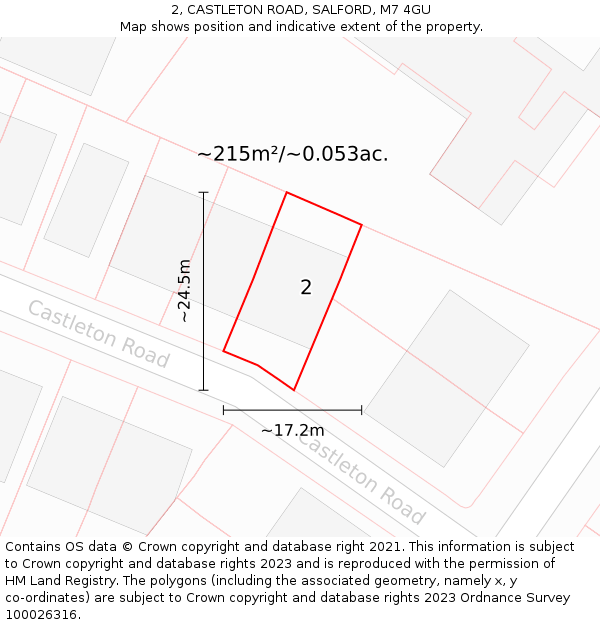 2, CASTLETON ROAD, SALFORD, M7 4GU: Plot and title map