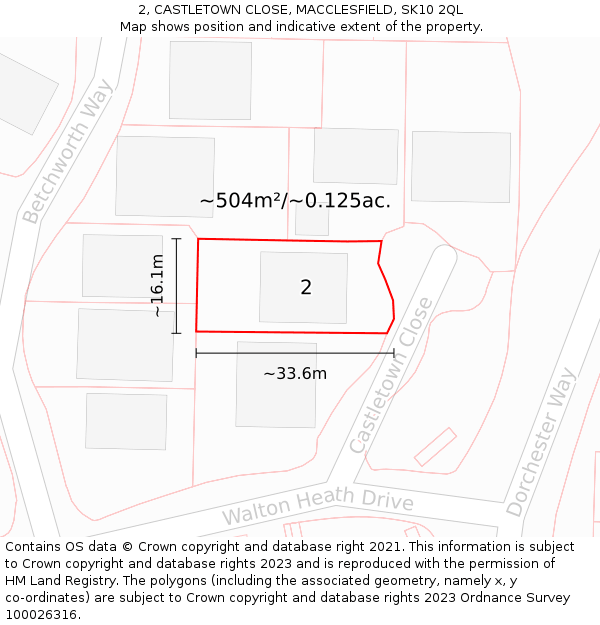 2, CASTLETOWN CLOSE, MACCLESFIELD, SK10 2QL: Plot and title map