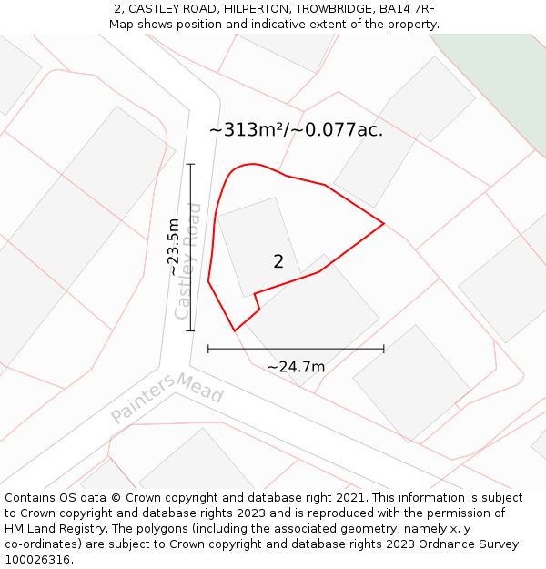 2, CASTLEY ROAD, HILPERTON, TROWBRIDGE, BA14 7RF: Plot and title map