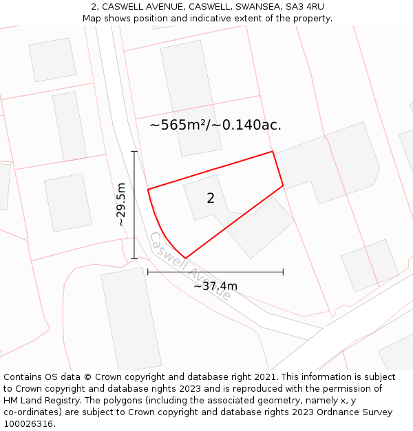 2, CASWELL AVENUE, CASWELL, SWANSEA, SA3 4RU: Plot and title map