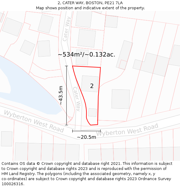 2, CATER WAY, BOSTON, PE21 7LA: Plot and title map