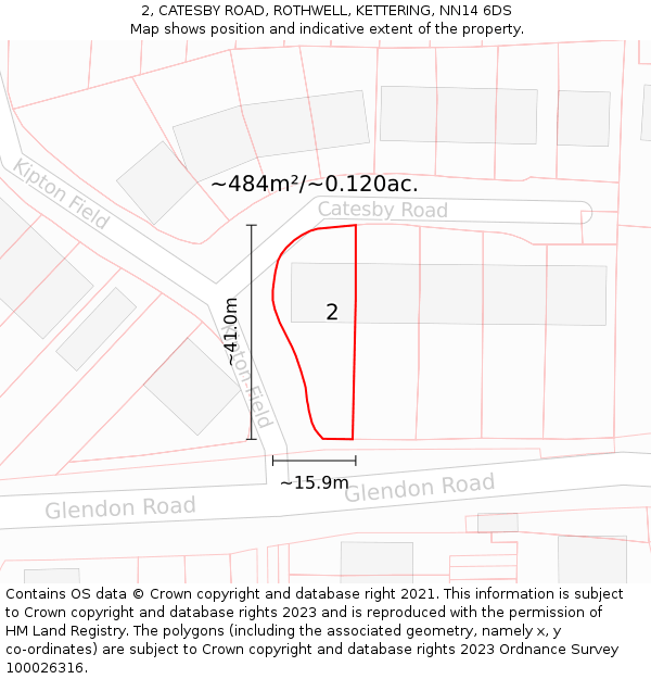 2, CATESBY ROAD, ROTHWELL, KETTERING, NN14 6DS: Plot and title map