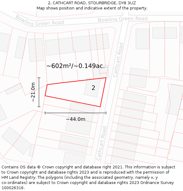 2, CATHCART ROAD, STOURBRIDGE, DY8 3UZ: Plot and title map