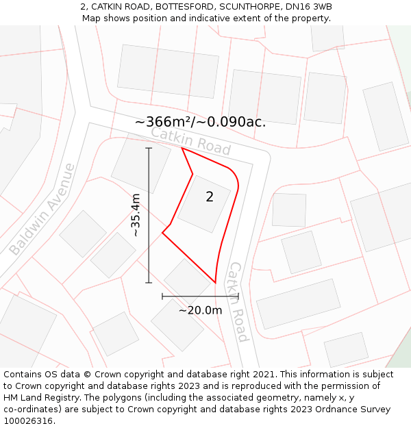 2, CATKIN ROAD, BOTTESFORD, SCUNTHORPE, DN16 3WB: Plot and title map