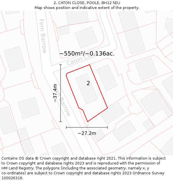 2, CATON CLOSE, POOLE, BH12 5EU: Plot and title map