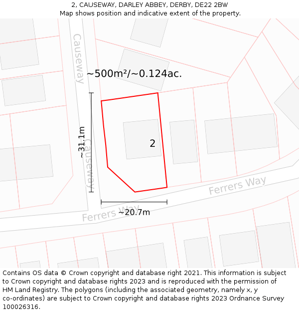 2, CAUSEWAY, DARLEY ABBEY, DERBY, DE22 2BW: Plot and title map