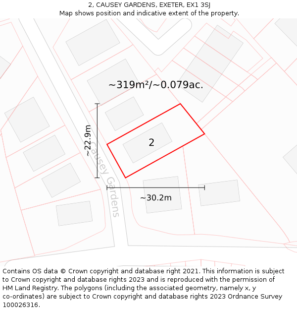 2, CAUSEY GARDENS, EXETER, EX1 3SJ: Plot and title map