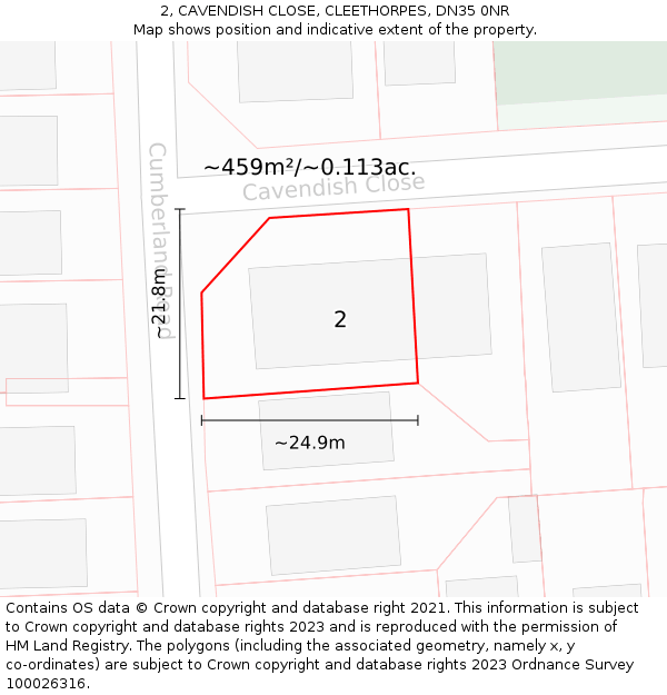 2, CAVENDISH CLOSE, CLEETHORPES, DN35 0NR: Plot and title map
