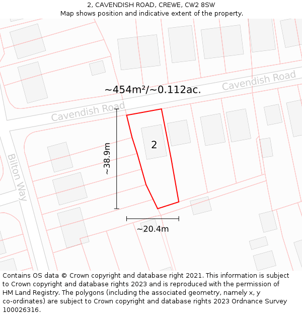 2, CAVENDISH ROAD, CREWE, CW2 8SW: Plot and title map