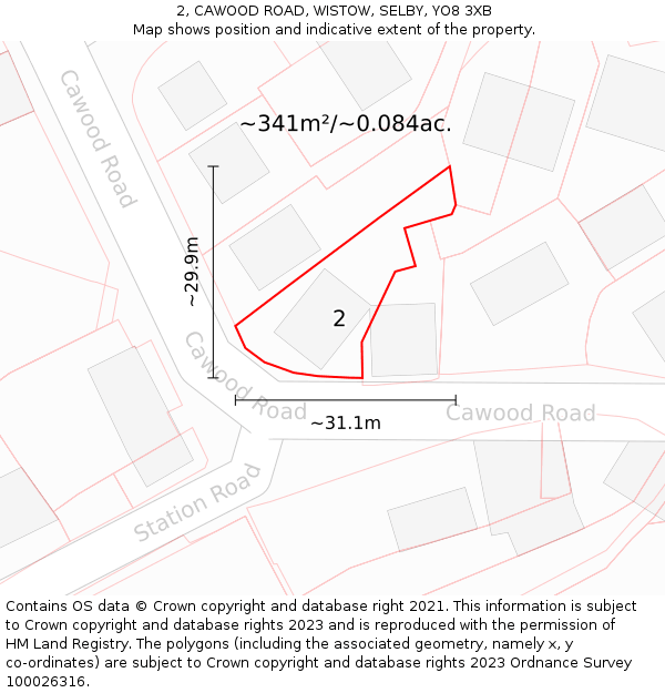 2, CAWOOD ROAD, WISTOW, SELBY, YO8 3XB: Plot and title map