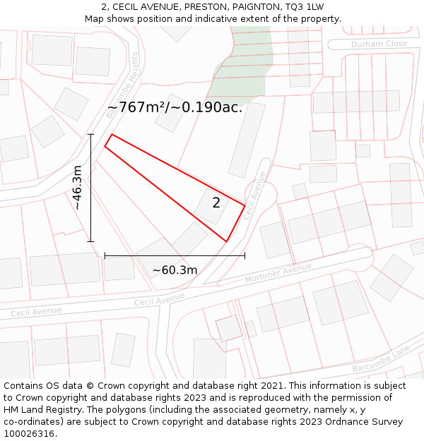 2, CECIL AVENUE, PRESTON, PAIGNTON, TQ3 1LW: Plot and title map