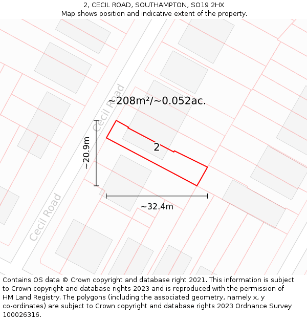 2, CECIL ROAD, SOUTHAMPTON, SO19 2HX: Plot and title map