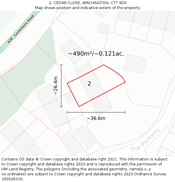 2, CEDAR CLOSE, BIRCHINGTON, CT7 9DX: Plot and title map