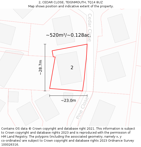 2, CEDAR CLOSE, TEIGNMOUTH, TQ14 8UZ: Plot and title map