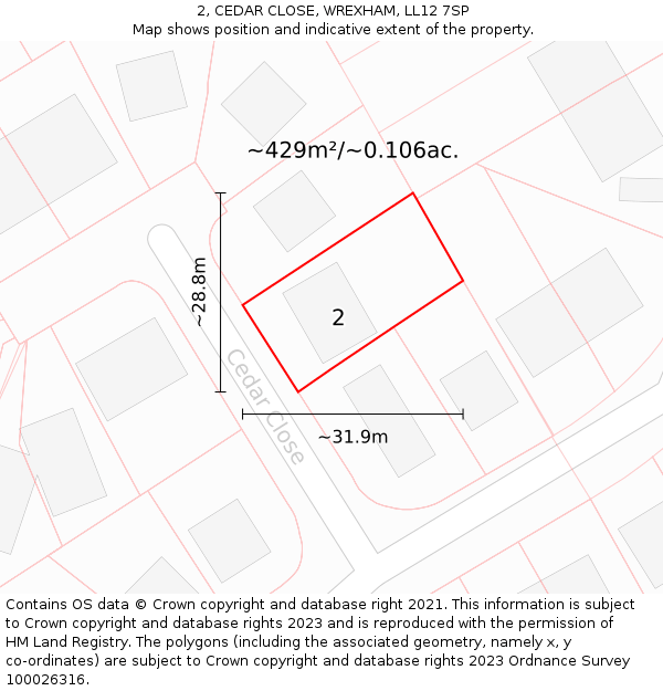 2, CEDAR CLOSE, WREXHAM, LL12 7SP: Plot and title map