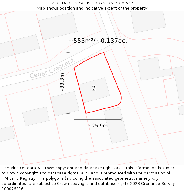 2, CEDAR CRESCENT, ROYSTON, SG8 5BP: Plot and title map