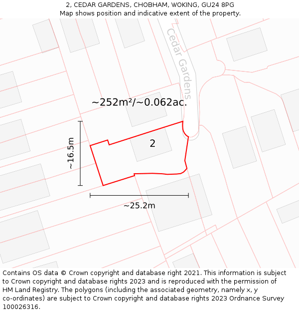 2, CEDAR GARDENS, CHOBHAM, WOKING, GU24 8PG: Plot and title map