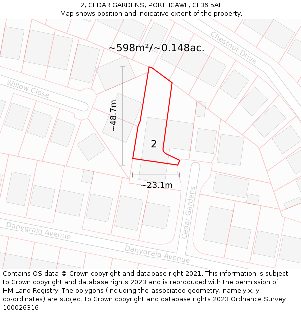 2, CEDAR GARDENS, PORTHCAWL, CF36 5AF: Plot and title map