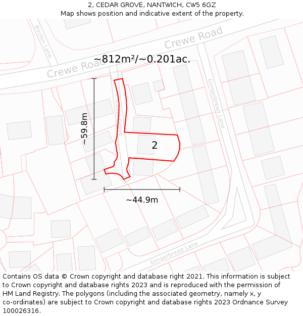 2, CEDAR GROVE, NANTWICH, CW5 6GZ: Plot and title map