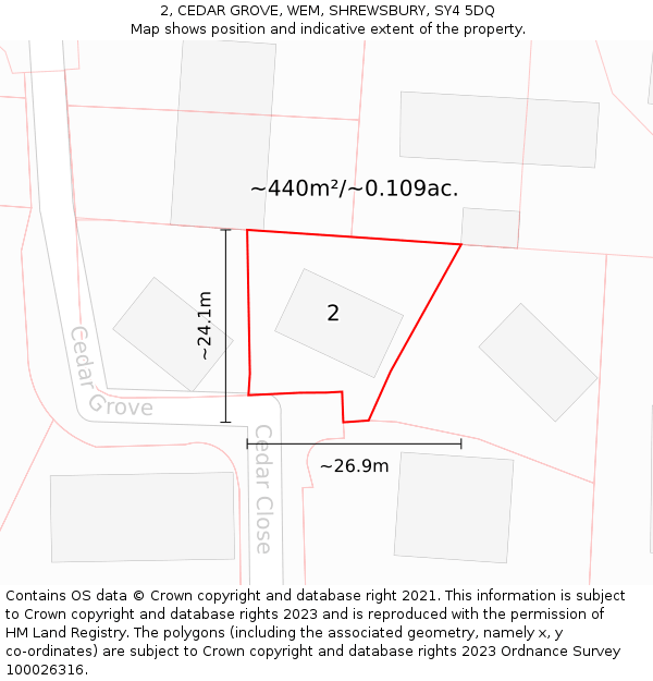 2, CEDAR GROVE, WEM, SHREWSBURY, SY4 5DQ: Plot and title map