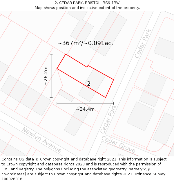 2, CEDAR PARK, BRISTOL, BS9 1BW: Plot and title map