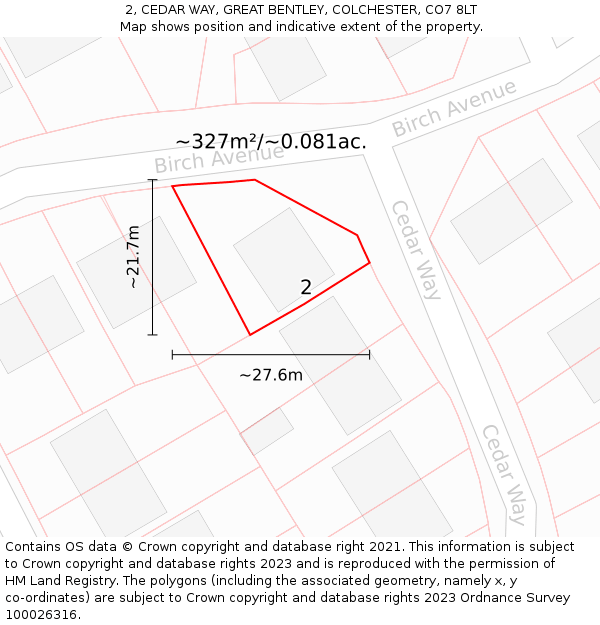 2, CEDAR WAY, GREAT BENTLEY, COLCHESTER, CO7 8LT: Plot and title map