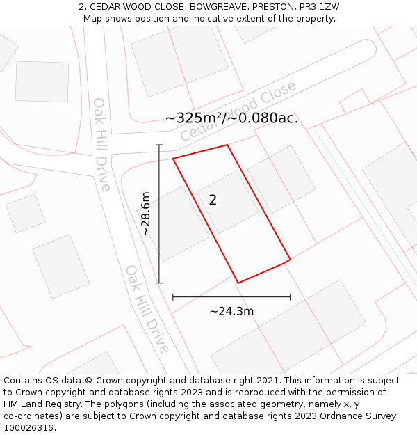 2, CEDAR WOOD CLOSE, BOWGREAVE, PRESTON, PR3 1ZW: Plot and title map