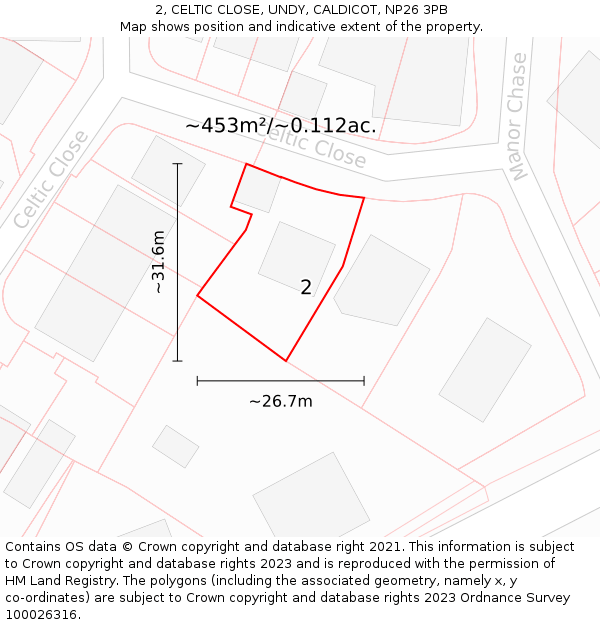 2, CELTIC CLOSE, UNDY, CALDICOT, NP26 3PB: Plot and title map