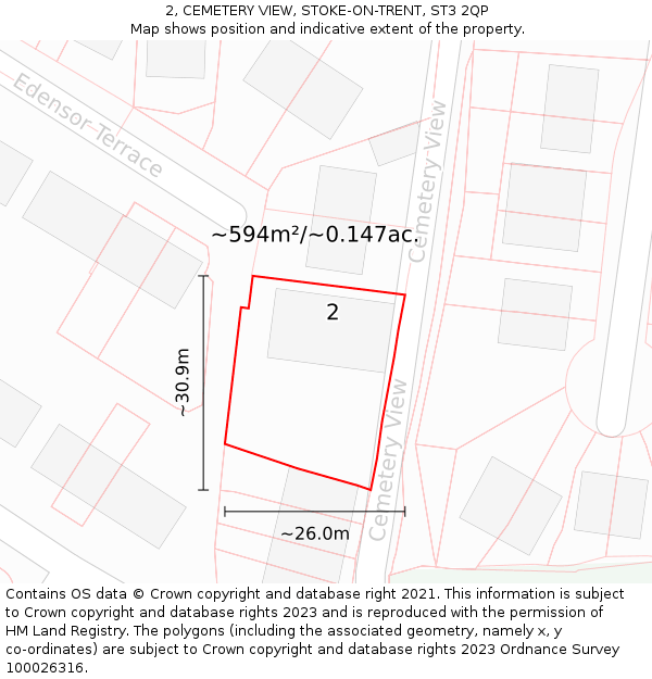 2, CEMETERY VIEW, STOKE-ON-TRENT, ST3 2QP: Plot and title map