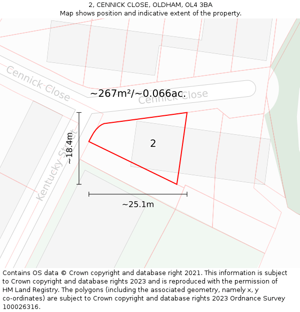 2, CENNICK CLOSE, OLDHAM, OL4 3BA: Plot and title map