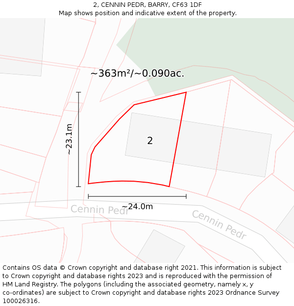 2, CENNIN PEDR, BARRY, CF63 1DF: Plot and title map